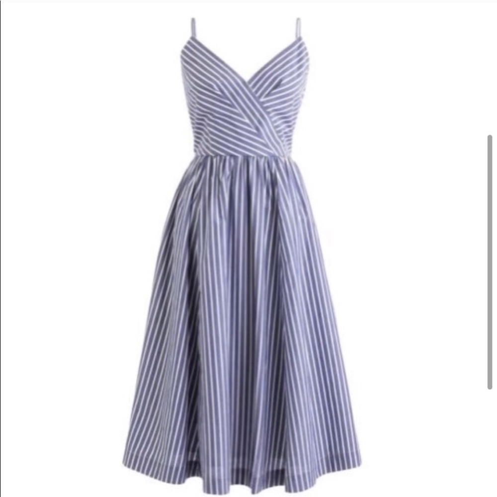 Blue Striped Midi Dress with Spaghetti Straps